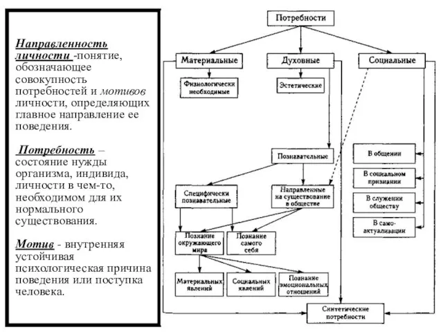 Направленность личности -понятие, обозначающее совокупность потребностей и мотивов личности, определяющих главное направление