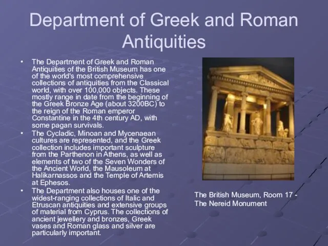 Department of Greek and Roman Antiquities The Department of Greek and Roman