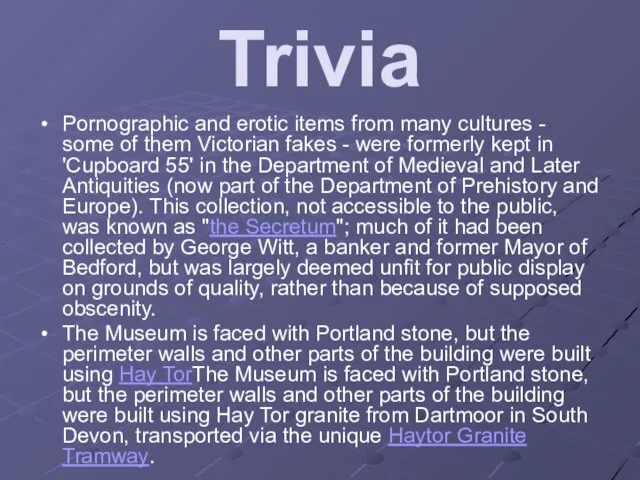 Trivia Pornographic and erotic items from many cultures - some of them