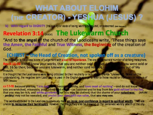 WHAT ABOUT ELOHIM (THE CREATOR) - YESHUA (JESUS) ? b) With regard