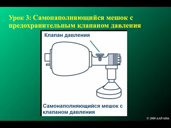 Урок 3: Самонаполняющийся мешок с предохранительным клапаном давления © 2000 AAP/AHA