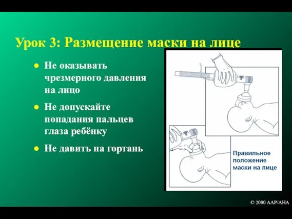 Урок 3: Размещение маски на лице Не оказывать чрезмерного давления на лицо