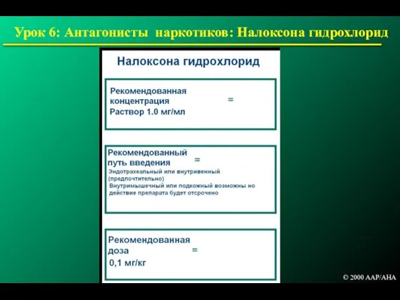 Урок 6: Антагонисты наркотиков: Налоксона гидрохлорид © 2000 AAP/AHA