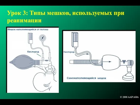 Урок 3: Типы мешков, используемых при реанимации B © 2000 AAP/AHA