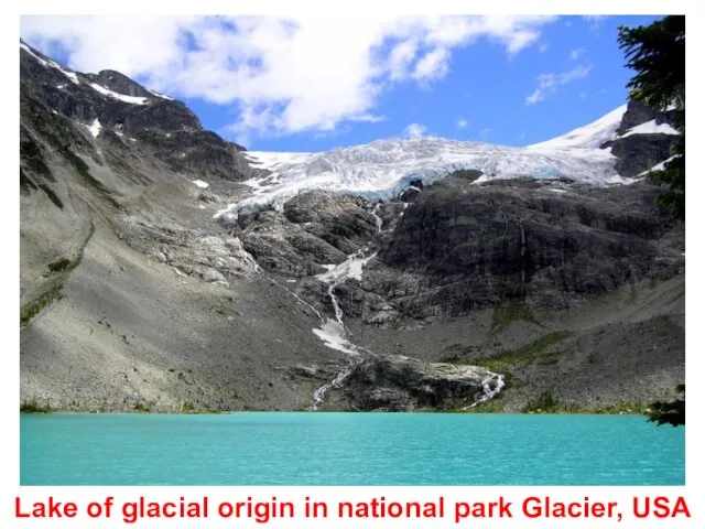 Lake of glacial origin in national park Glacier, USA