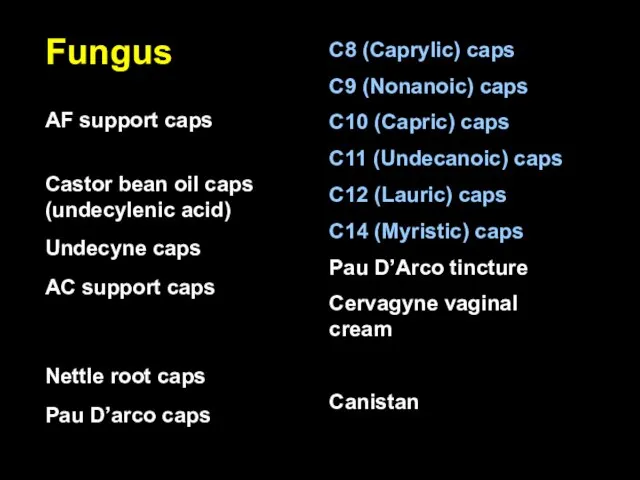 C8 (Caprylic) caps C9 (Nonanoic) caps C10 (Capric) caps C11 (Undecanoic) caps