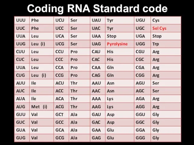 Coding RNA Standard code