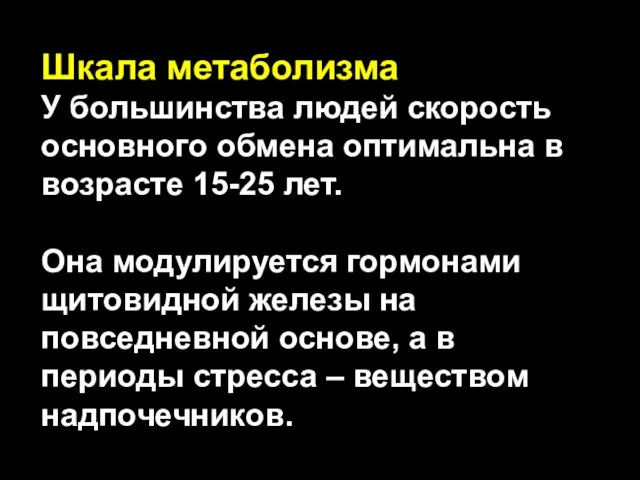 Шкала метаболизма У большинства людей скорость основного обмена оптимальна в возрасте 15-25