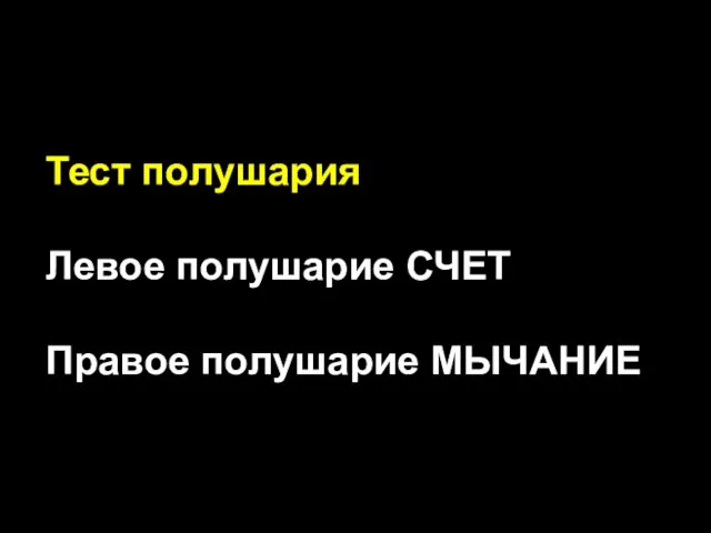 Тест полушария Левое полушарие СЧЕТ Правое полушарие МЫЧАНИЕ