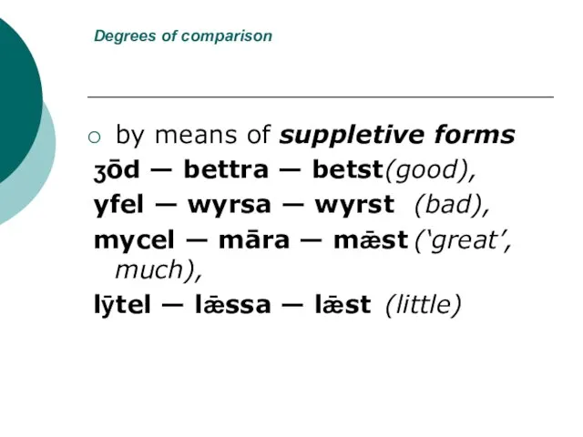 Degrees of comparison by means of suppletive forms ʒōd — bettra —
