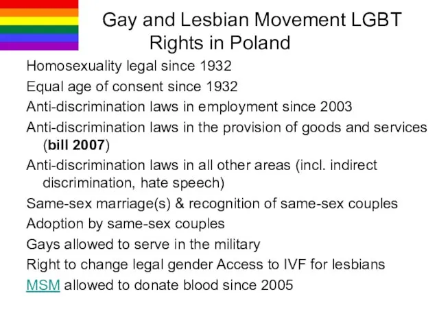 Gay and Lesbian Movement LGBT Rights in Poland Homosexuality legal since 1932