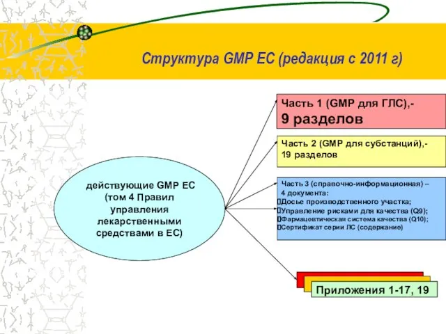 Структура GMP ЕС (редакция с 2011 г) Часть 1 (GMP для ГЛС),-