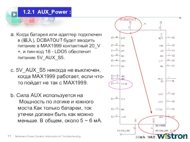 DCBATOUT a. Когда батарея или адаптер подключен в (插入), DCBATOUT будет вводить