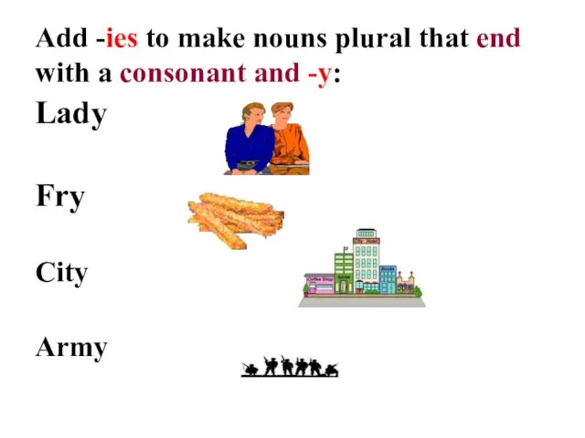 Add -ies to make nouns plural that end with a consonant and