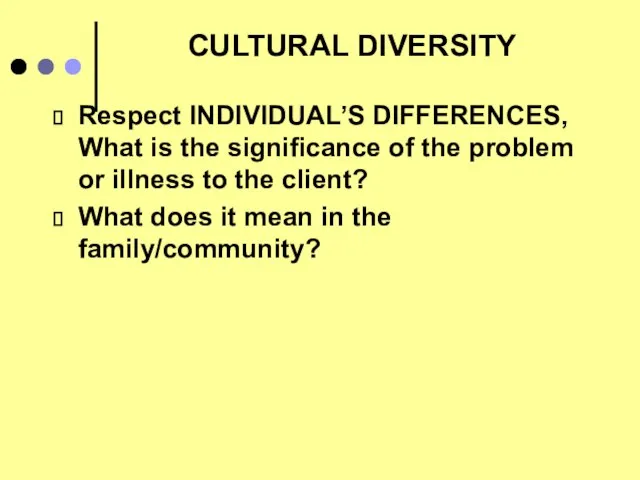 CULTURAL DIVERSITY Respect INDIVIDUAL’S DIFFERENCES, What is the significance of the problem