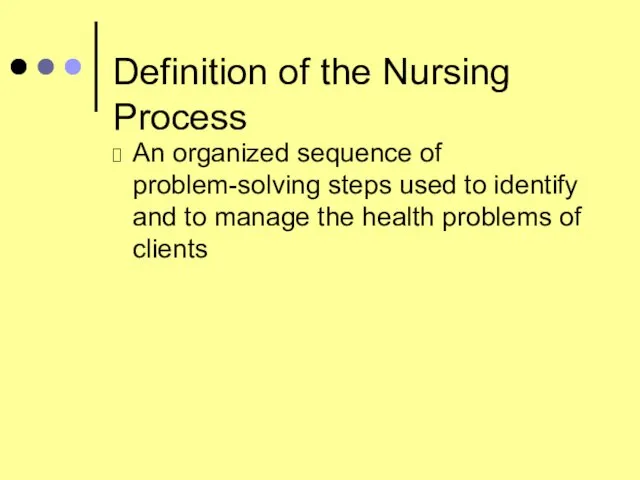 Definition of the Nursing Process An organized sequence of problem-solving steps used