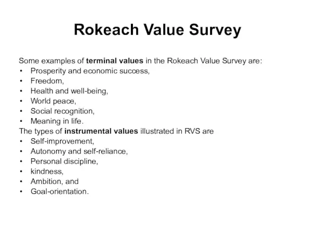 Rokeach Value Survey Some examples of terminal values in the Rokeach Value