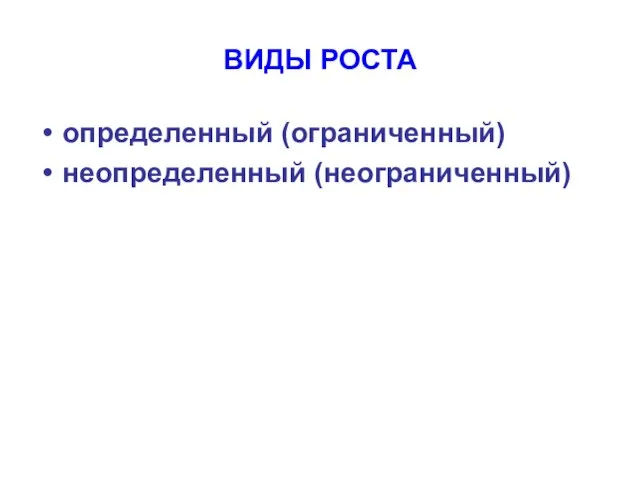 ВИДЫ РОСТА определенный (ограниченный) неопределенный (неограниченный)