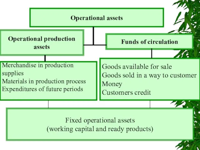 Operational assets Operational production assets Funds of circulation Merchandise in production supplies