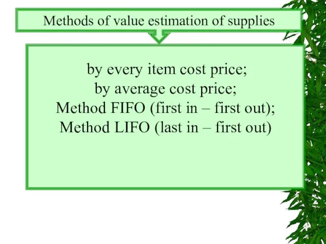 Methods of value estimation of supplies by every item cost price; by