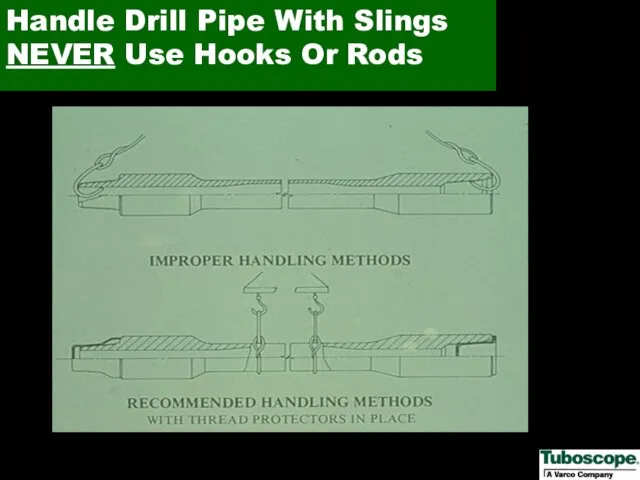 Handle Drill Pipe With Slings NEVER Use Hooks Or Rods
