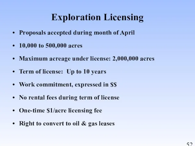 Exploration Licensing Proposals accepted during month of April 10,000 to 500,000 acres