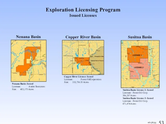 Exploration Licensing Program Issued Licenses Nenana Basin Susitna Basin Copper River Basin