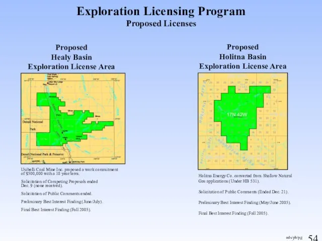 Exploration Licensing Program Proposed Licenses Usibelli Coal Mine Inc. proposed a work