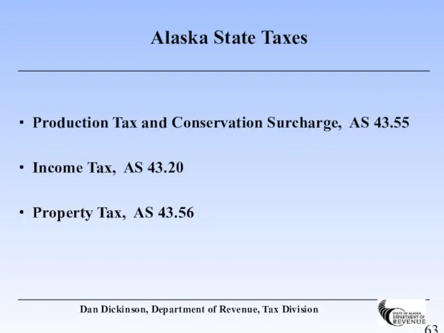 Alaska State Taxes Production Tax and Conservation Surcharge, AS 43.55 Income Tax,