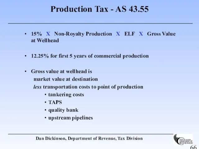 Production Tax - AS 43.55 15% X Non-Royalty Production X ELF X