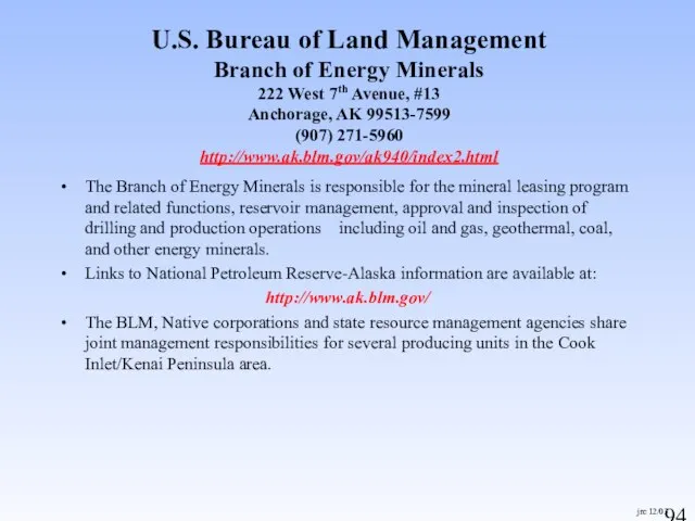 jrc 12/03 U.S. Bureau of Land Management Branch of Energy Minerals 222