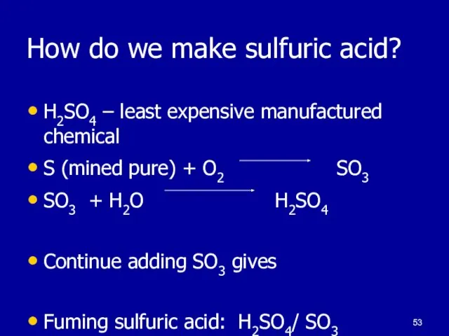 How do we make sulfuric acid? H2SO4 – least expensive manufactured chemical