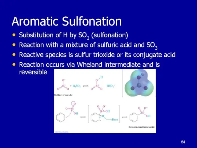 Aromatic Sulfonation Substitution of H by SO3 (sulfonation) Reaction with a mixture