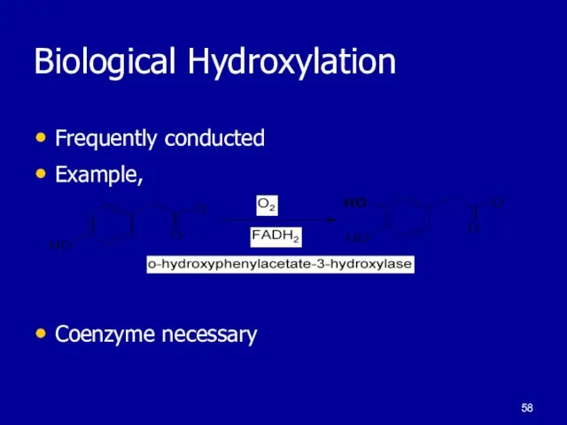 Biological Hydroxylation Frequently conducted Example, Coenzyme necessary