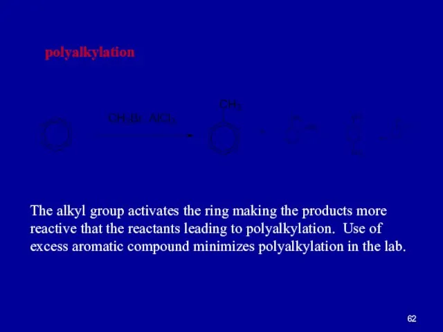 polyalkylation The alkyl group activates the ring making the products more reactive