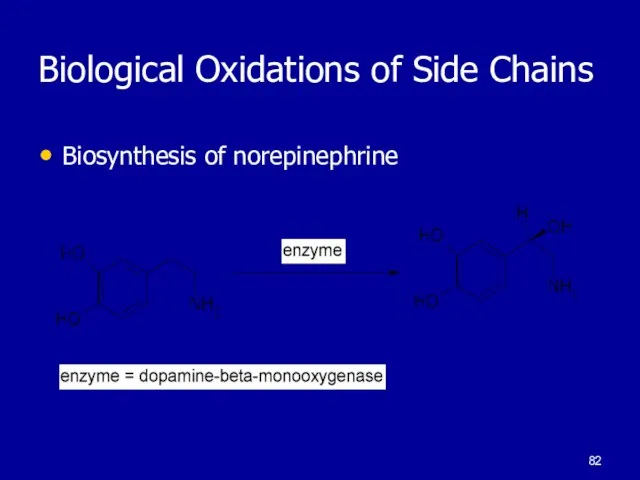 Biological Oxidations of Side Chains Biosynthesis of norepinephrine