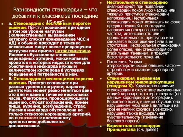 Разновидности стенокардии – что добавили к классике за последние 15 лет? а.