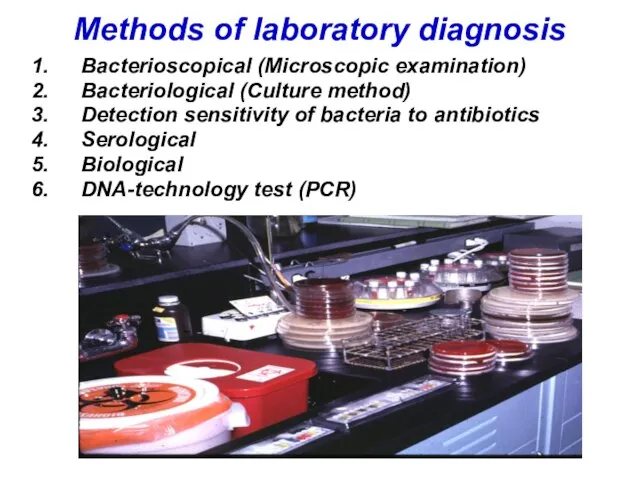 Methods of laboratory diagnosis Bacterioscopical (Microscopic examination) Bacteriological (Culture method) Detection sensitivity