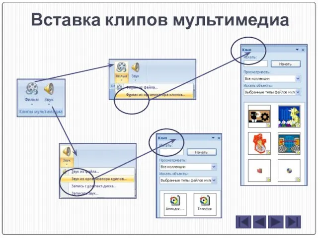 Вставка клипов мультимедиа