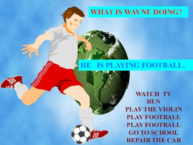 WHAT IS WAYNE DOING? HE IS PLAYING FOOTBALL. WATCH TV RUN PLAY