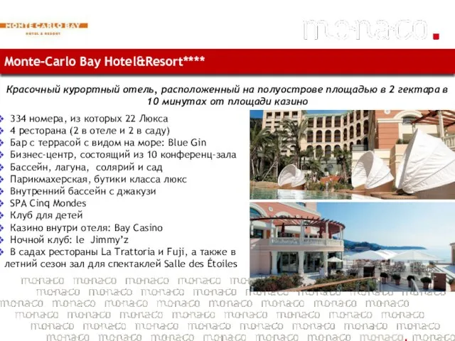 Monte-Carlo Bay Hotel&Resort**** Красочный курортный отель, расположенный на полуострове площадью в 2