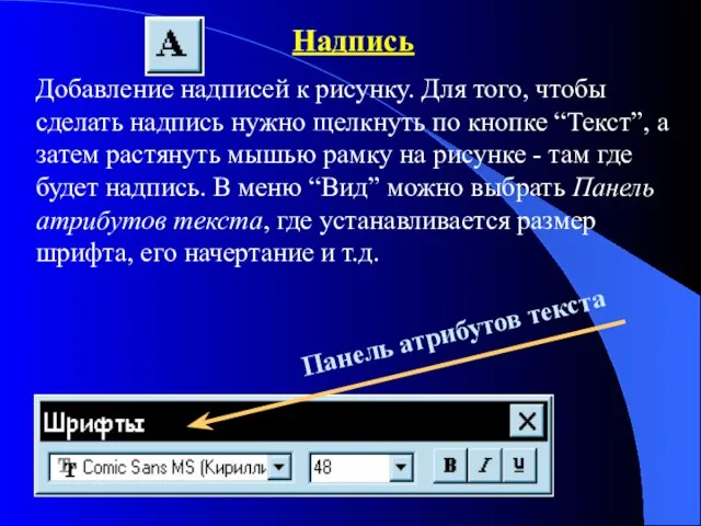 Надпись Добавление надписей к рисунку. Для того, чтобы сделать надпись нужно щелкнуть