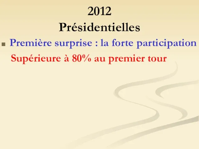 2012 Présidentielles Première surprise : la forte participation Supérieure à 80% au premier tour