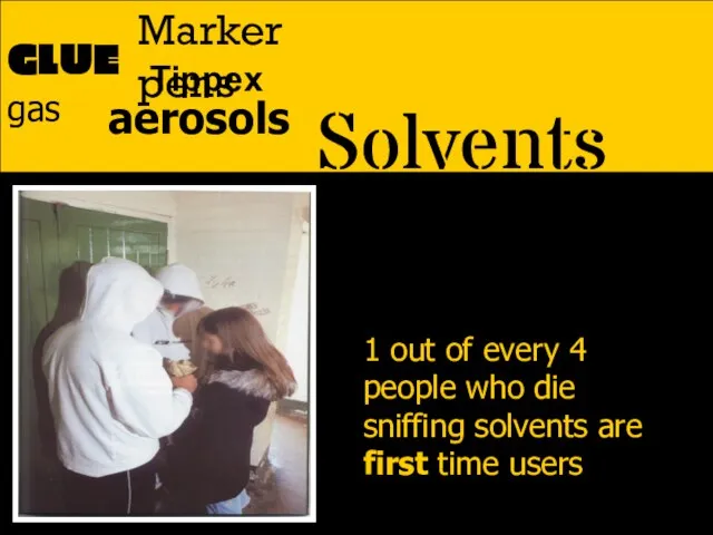 Solvents GLUE aerosols gas Marker pens 1 out of every 4 people