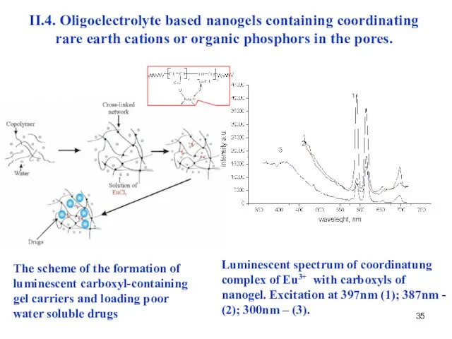 II.4. Oligoelectrolyte based nanogels containing coordinating rare earth cations or organic phosphors