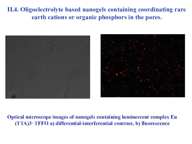 II.4. Oligoelectrolyte based nanogels containing coordinating rare earth cations or organic phosphors