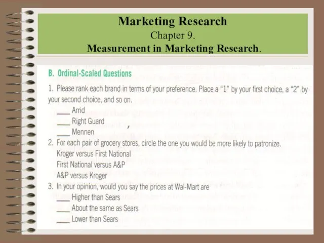 Marketing Research Chapter 9. Measurement in Marketing Research.