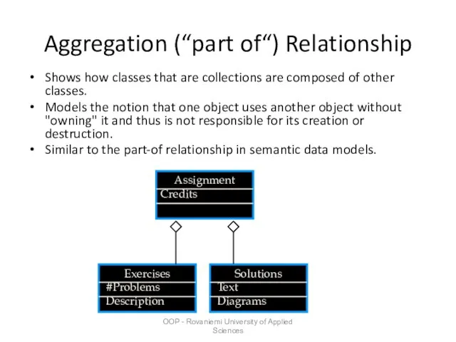 OOP - Rovaniemi University of Applied Sciences Aggregation (“part of“) Relationship Shows