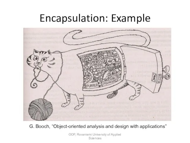 Encapsulation: Example OOP, Rovaniemi University of Applied Sciences G. Booch, “Object-oriented analysis and design with applications”