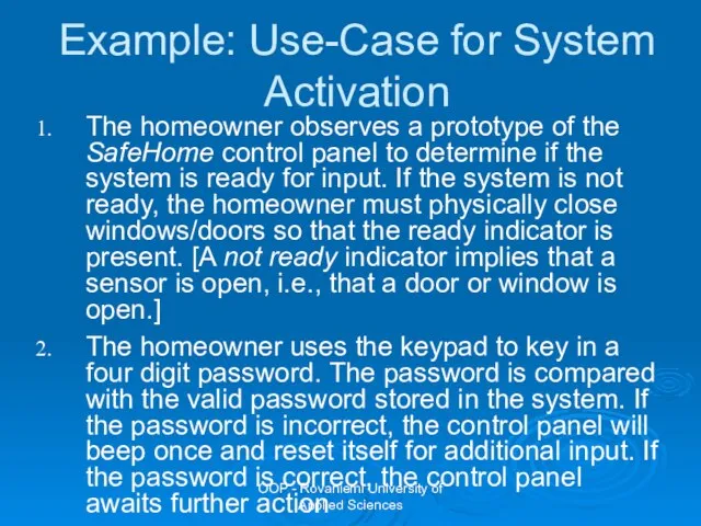 OOP - Rovaniemi University of Applied Sciences Example: Use-Case for System Activation